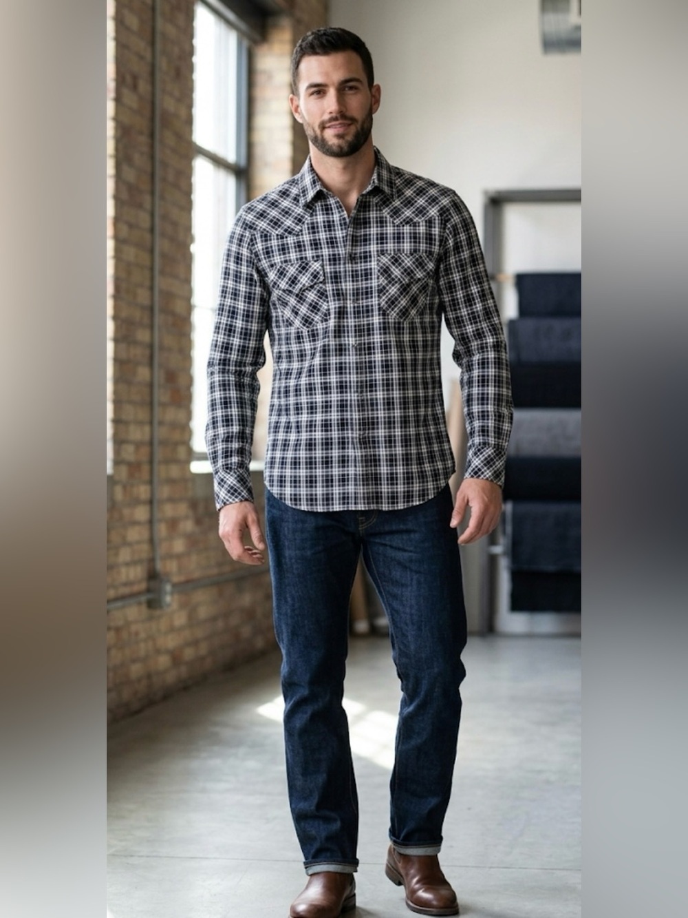 Diesel Black and White Plaid Button-Down Shirt